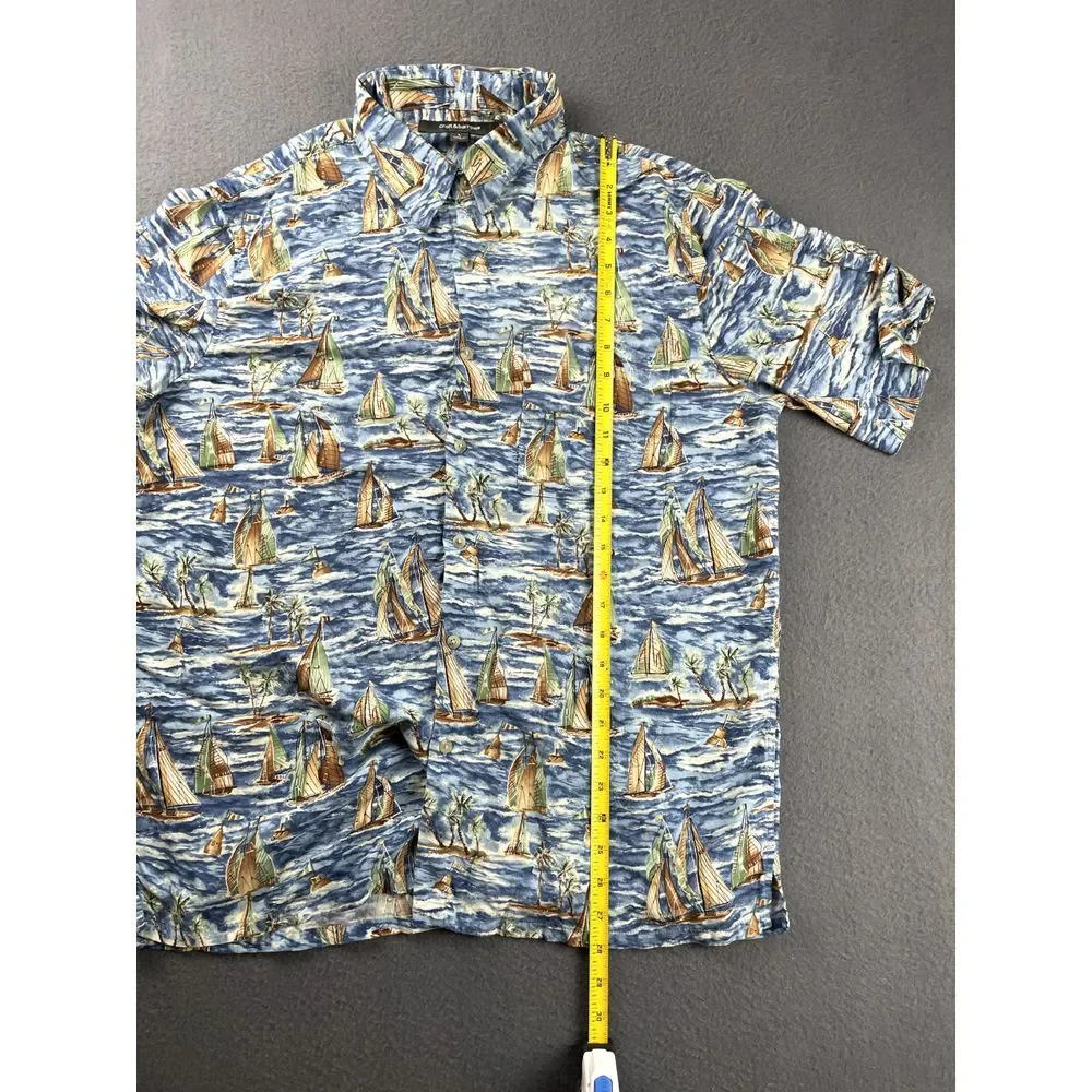 Croft & Barrow Hawaiian Shirt Men's L Nautical Sailboat Watercolors Sailing Blue